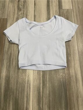 Offline by Aerie Fitted Light Blue Ribbed Scoop Neck Crop Top